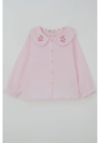 Resim Breeze Kız Çocuk Gömlek Yaka Kısmı Çiçek Nakışlı Düğmeli 4-9 Yaş, Pembe 