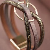 Resim 1 adet Şık Minimalist Hollow Circle Faux Leather Bileklik Manyetik Toka ile - Vintage Tarzı, Altın Tonlu Aksesuarlar, Günlük Giyim veya Tatil için Mükemmel, Tatil Aksesuarı | Vintage Tarzı Bileklik | Manyetik Kapatma 