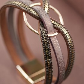 Resim 1 adet Şık Minimalist Hollow Circle Faux Leather Bileklik Manyetik Toka ile - Vintage Tarzı, Altın Tonlu Aksesuarlar, Günlük Giyim veya Tatil için Mükemmel, Tatil Aksesuarı | Vintage Tarzı Bileklik | Manyetik Kapatma 