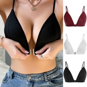 Resim 3 adet Kadın Şerit Seksi Ön Kapatma Kablosuz Sütyen - Rahat No Underwire Push-Up Sütyenleri ile Ayarlanabilir Askılar, Düz Renk (Siyah/Kırmızı/Beyaz) Günlük ve Özel Durumlar için, Strapless Push Up Sütyen, Durum Sütyeni, Şerit Desen Sütyeni, No Underwire Sütyen 