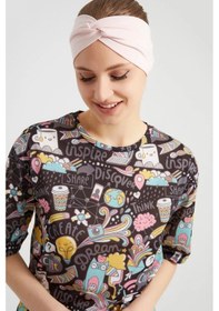 Resim Butik Çapraz Bağlamalı Kadın Bandana Saç Bandı, Kaymaz Yumuşak Esnek%100 Pamuklu Penye - Tek Ebat / Pudra Pudra 