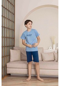 Resim Kıpırık Baby Erkek Çocuk Mavi Desenli Şortlu Pijama Takımı-1266 Mavi 