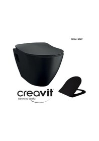 Resim Creavit Tp325 Siyah Mat Asma Klozet + Duck Yavaş Kapanır Kapak Si 