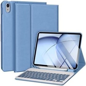 Resim m.tk moveteck iPad 11. Nesil A16 2025/10. Nesil 10.9 İnç ile Uyumlu Tablet Klavyeli Kılıf, Kablosuz Bluetooth, Kalem Bölmeli, Gökyüzü Mavi 