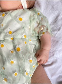 Resim Little Ya Ya Love Kız Bebek Papatya Baskılı Romper Bandana Set 