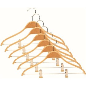 Resim Nyn Ahşap Askı Mandallı Pantolon Etek Askısı Naturel 6 Adet Kahverengi 