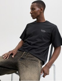 Resim Jack & Jones Jack Jones Yazı Desenli Erkek Yuvarlak Yaka Tişört 12287990 Siyah 