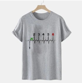 Resim Kuclut Erkek Motosiklet Vites 1n23456 Kalp Atışı Ekg Baskılı Kısa Kollu T-shirtaltın 