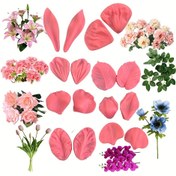 Resim 8 Adet Silikon Çiçek Damgalama Kalıpları - Kek Süsleme İçin BPA İçermeyen Fondan ve Sakız Hamuru Kalıpları - Gül, Zambak, Orkide, Lale, Hibiskus ve Yaprak Şekillerini İçeren Çiçek Tasarımı Yapımı İçin 