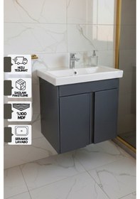 Resim Magma 50 Cm, Lavabolu Alt Banyo Dolabı, Kapaklı Banyo Alt Dolabı, Seramik Lavabo Dahil Antrasit Mdf Antrasit 