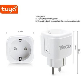 Resim Yeco Sp-16 Akıllı Priz, Wi-fi Uyumlu, Telefonla Kontrol, 16a Akım Koruma, Enerji İzleme, 2 Adet 2 Adet 