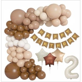 Resim Kraft Gold Banner 2 Yaş Folyo Yıldızlı 30 Balon Konsept Doğum Günü Seti 