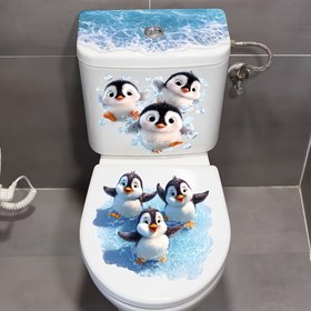 Resim 1 Adet Sevimli Penguen Tuvalet Sticker - Okyanus Temalı Banyo Dekorasyonu için Tank Kapağı 