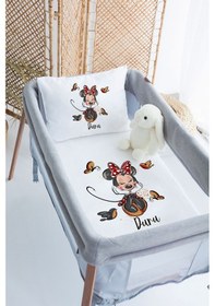 Resim Lilabio %100 Pamuk Saten İsme Özel İsimli 70x120 Park Yatak Nevresim Seti Mutlu Minnie 