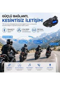 Resim Y5x Bluetooth Kask Kulaklığı 1000 Metre İnterkom 4 Kişi Grup Konuşma Müzik Paylaşımı Mikrofonlu Motosiklet Kulaklığı 