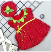 Resim 3-6-9 Ay Çilek Bebekler Penye Kumaş Kısa Kol Bebek Elbisesi Kırmızı Kırmızı 