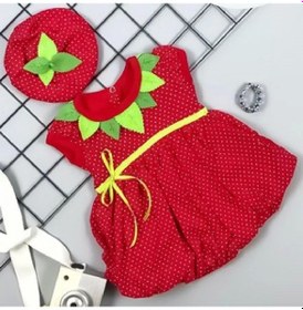 Resim 3-6-9 Ay Çilek Bebekler Penye Kumaş Kısa Kol Bebek Elbisesi Kırmızı Kırmızı 