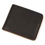 Resim Vintage Esintili Erkek Hakiki Deri Bifold Cüzdan - Şık Siyah ile Turuncu Dikiş, Üst Katman İnek Derisi, Kompakt Tasarım ile Bozuk Para Cebi, Deri Cüzdan 