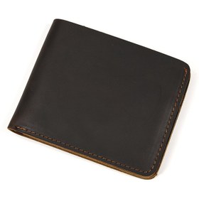 Resim Vintage Esintili Erkek Hakiki Deri Bifold Cüzdan - Şık Siyah ile Turuncu Dikiş, Üst Katman İnek Derisi, Kompakt Tasarım ile Bozuk Para Cebi, Deri Cüzdan 