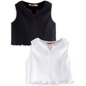 Resim Denokids Kız Çocuk Siyah Beyaz Crop Atlet 2'li Takım Renkli 