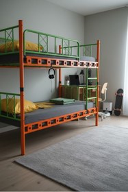 Resim ARGİMO Carme Genç Çocuk Odası Metal Ranza Ve Karyola 90x200 Turuncu Yeşil 