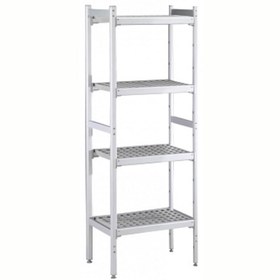 Resim Professional Düz Etejer Seti, Aluminyum Ayaklı, 4 Raflı, Her Raf Demonte Polietilen Tabletlerden Oluşur, Tabletler Bulaşık Makinesinde Yıkanabilir - 475x1037 Mm, H=1700 Mm BLS1038 
