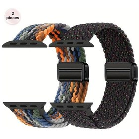 Resim Cloud011 2 Adet Manyetik Kilitli Örgü Kayış İwatch 42mm 44mm 45mm 46mm 49mm Seri 5 Karışık Renk 