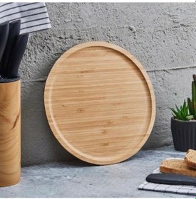 Resim Lüx Yuvarlak Servis Tepsi 30 30cm, Ahşap Sunumluk & Çerezlik Yuvarlak Sunum Tabağı 1 Adet 