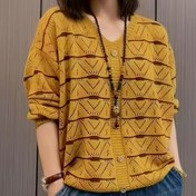 Resim 2025 Yeni Kadın Kazak - Şık V-Yaka, Düz Renkli Boş Detaylarla, Bahar/Yaz/Sonbahar için Hafif Polyester, Günlük Giyim|V-yaka Kazak|Boşluks Tasarımı 