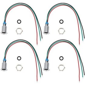 Resim 4 Adet 10mm M10 Ön Kablo Metal Işık, 3-6v Ortak Anot, Kırmızı+yeşil Led, Ip67 Ik10, Araç/endüstriyel Kontrol 