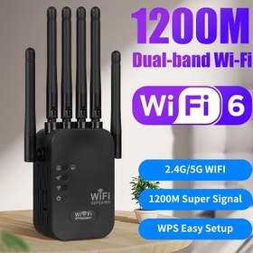 Resim Ourlife-WIFI Genişleticisi - 2.4G/5GHz Çift Bantlı WiFi Sinyal Güçlendirici, 6 Antenli - WIFI6-1200Mbps Destekleyen ve Ethernet Portlu - Ev Kullanımı İçin Uzun Mesafe Kablosuz Ağ Genişletici 