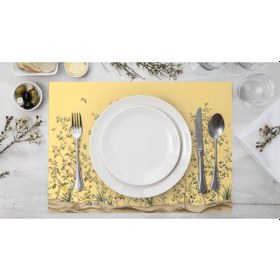 Resim Adawall Sarı Çiçek Detaylı Kumaş Amerikan Servis 4'lü Set Sarı 