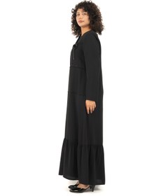 Resim derin store Volanlı tasarım çizgili modern kesim ferace 