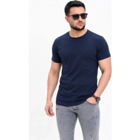 Resim Marsilyan Erkek Basic Tişört Bisiklet Yaka Kısa Kol Günlük Yazlık Slim Fit T-Shirt - Lacivert 