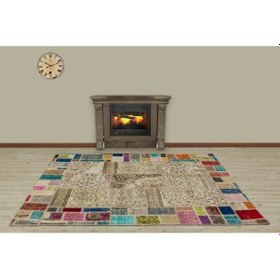 Resim Bej Klasik Modern Patchwork El Dokuma Halı 