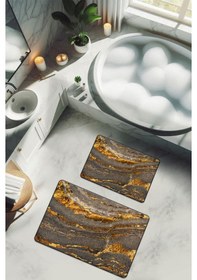 Resim Yıkanabilir Kaymaz Tabanlı Modern Desenli 2'li Banyo Paspas Takımı Bps0036 Renkli 