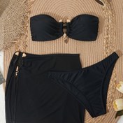Resim En son moda ve şık sıcak su tatili bikini plaj mayo ve tül etek üç parçalı set 