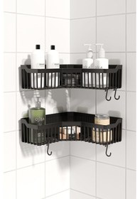 Resim Banyo Köşelik Yapışkanlı Banyo Rafı, 2'li Banyo Düzenleyici, Duş Rafı Organizer Şampuanlık, Plastik Füme 
