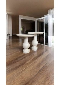 Resim Masif Ahşap Yan Sehpa Seti 2 Li Beyaz Renk Doğal Zigon Ve Fiskos Sehpa - Dekoratif Çiçeklik Beyaz 