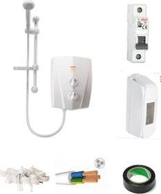 Resim Banyo Tipi Elektrikli Şofben V1200 4 Mt Kablolu Tam Takım Set ( Montaj Hariç ) 