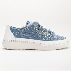 Resim Kadın Günlük Ayakkabı Mavi Taş Bağcıklı Kot Malzeme-3701 Mavi 