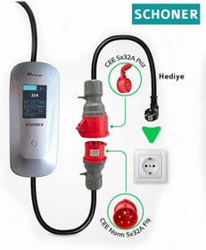 Resim Schoner 22 Kw Trifaz - Monofaz Taşınabilir Elektrikli Araç Şarj Cihazı 