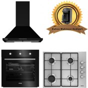 Resim Altus Siyah Inox Eko Ankastre Set 521 B Conic Davlumbaz -181 GID Inox Ocak - 133 B Turbo Fırın 