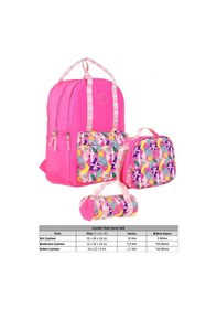 Resim Kaukko Double Stripe Kız Çocuk İlkokul Üçlü Okul Çantası Seti - Pembe - Yaprak Desenli Pembe 