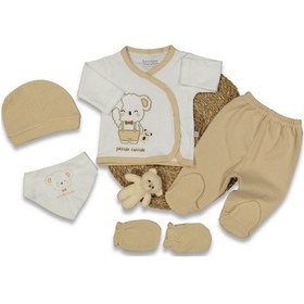 Resim Koala Nakışlı 5'li Erkek Zıbın Seti Beyaz/kahve Beyaz - Kahverengi 