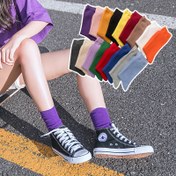 Resim 1 Çift Yeni Crew Çorap, Tüm Mevsimler için Uygun - Japon Tarzı Düz Renk Orta Boy Moda Üniversite Sıcak Kadın Günlük/Tatil Parti kullanım 