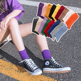 Resim 1 Çift Yeni Crew Çorap, Tüm Mevsimler için Uygun - Japon Tarzı Düz Renk Orta Boy Moda Üniversite Sıcak Kadın Günlük/Tatil Parti kullanım 