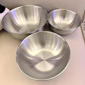 Resim Ölçü İşaretli Dayanıklı Salata Kasesi Seti, Pişirme, Fırınlama ve Hazırlık İçin 3'lü Paslanmaz Çelik Karıştırma Kasesi, Mutfak ve Restoran Gereksinimleri 