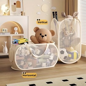 Resim 1 Adet Büyük Kapasiteli Oyuncak Saklama Sepeti - Bölmeli Şeffaf Kumaş Organizatör, Kolay Bulunabilir, Oturma Odası, Oyun Odası veya Yatak Odası İçin İdeal, Oyuncak Organizasyonu | Oyun Odası Depolama | Dayanıklı Depolama Sepeti, Oyuncak Saklama Organizatörü 