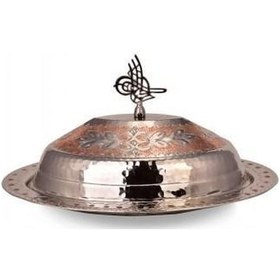 Resim Turna Bakır Hanedan Klasik Kapak Kayık Sunum Tabağı 30 Cm El İşleme Kırmızı Beyaz Turna4424-7 